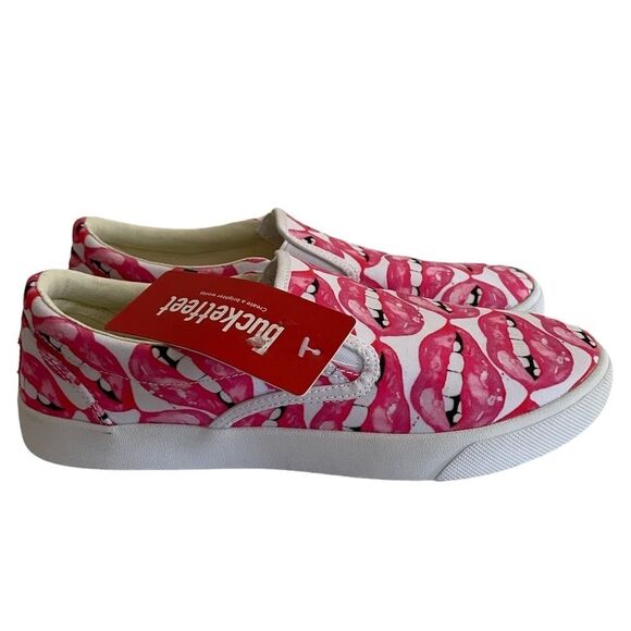 Bucket Feet Lip Service Print Slip On Shoes Size 9 - Picture 3 of 9